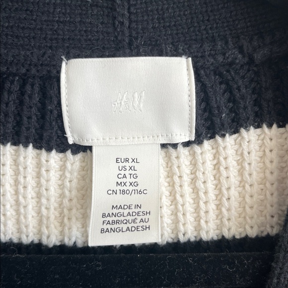 H&M Striped Black & Cream Knit Cardigan; Cotton Blend - Picture 2 of 10